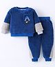 Kookie Kids Full Sleeves Cut & Sew  Winter Wear Sweatshirt & Lounge Pant Set with Rocket Embroidery -  Blue