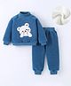 Kookie Kids Full Raglan Sleeves Winter Wear Fur Sweatshirt & Lounge Pant Set with Bear Patch - Blue