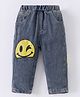 Kookie Kids Denim Full Length Washed Jeans With Emoticon Print - Blue