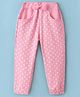 Olio Kids Cotton Knit Full Length Lounge Pant with Polka Dot Print & Bow Applique - Pink