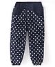 Olio Kids Cotton Knit Full Length Lounge Pant With Polka Dots Print & Bow Applique - Navy