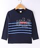 Olio Kids Cotton Knit Full Sleeves T-Shirt with Striped & Text Print - Navy Blue