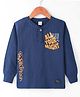 Olio Kids Cotton Knit Full Sleeves Henley T-Shirt With Text Print - Navy Blue