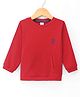 Olio Kids Cotton Knit Full Sleeves T-Shirt With Kangaroo Pocket & Nautical Logo Print - Red
