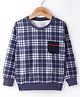 Olio Kids Cotton Knit Full Sleeves Checkered T- Shirt with Pocket Detailing - Blue