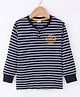 Olio Kids Cotton Knit Full Sleeves Henley Neck Striped T-Shirt - Navy Blue