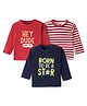 Doodle Poodle 100% Cotton Single Jersey Full Sleeves T-Shirts with Stripes & Text Print Pack of 3 - Red & Navy Blue