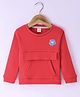 Olio Kids Cotton Knit Full Sleeves Winter T-Shirt with Kangaroo Pocket Owl Patch - Red