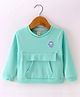 Olio Kids Cotton Knit Full Sleeves Winter T-Shirt with Owl Patch & Front Pocket - Sea Green
