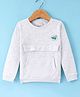 Olio Kids Cotton Knit Full Sleeves Winter T-Shirt with Kangaroo Pocket & Turtles Patch - Light Grey