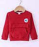 Olio Kids Cotton Knit Full Sleeves Winter T-Shirt with Kangaroo Pocket & Turtles Patch -Red