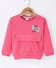 Olio Kids Cotton Knit Full Sleeves Winter T-Shirt with Kangaroo Pocket & Star Printed - Pink