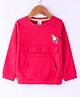 Olio Kids Cotton Knit Full Sleeves Winter T-Shirt with Kangaroo Pocket & Ice Cream Patch - Dark Pink