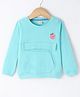 Olio Kids Cotton Knit Full Sleeves Winter T-Shirt with Kangaroo Pocket & Apple Patch - Sea Green