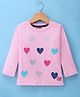 Olio Kids Cotton Knit Full Sleeves Winter Wear T-Shirt With Hearts Print - Pink
