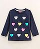 Olio Kids Cotton Knit Full Sleeves Winter Wear T-Shirt With Hearts Print - Navy
