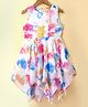 Dew Drops Chiffon Sleeveless Text Printed Frock - Peach & Blue