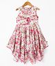 Dew Drops Chiffon Woven Sleeveless Floral Printed Frock With Bow Applique - Pink
