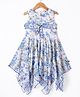 Dew Drops Chiffon Woven Sleeveless Floral Printed Frock With Bow Applique - Blue