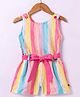 Dew Drops Cotton Knit Sleeveless Striped Jumpsuit with Fabric Belt - Peach