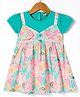 Dew Drops Poplin Woven Half Sleeves Floral Printed Frock - Aqua Blue