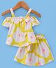 Dew Drops Poplin Woven Half Sleeves Floral Printed Top & Skirt Co-Ord Set - Yellow
