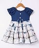 Dew Drops Cotton Woven Frill Sleeves Floral Printed Frock - Navy Blue