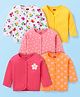 Babyhug 100% Cotton Knit Antibacterial Full Sleeves Front Open Vests with Floral Heart & Polka Dots Print Pack of 5 - Dark Pink Yellow & White