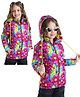 Ollington St. Full Sleeves Padded Hooded Jacket with Quilted Design & Floral Print - Pink Blue & Yellow