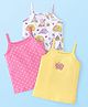 Babyhug 100% Cotton Knit Singlet Sleeves Antibacterial Slips With Polka Dots & Butterfly Print Pack of 3 - White Pink & Yellow