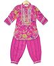 AATYA KIIDS Cotton Three Fourth Sleeves Floral Printed & Lace Embellished Kurta With Afgani Pant - Dark Pink