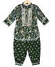 AATYA KIIDS Cotton Three Fourth Sleeves Floral Printed & Lace Embellished Kurta With Afgani Pant - Dark Green