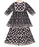 AATYA KIIDS Cotton Three Fourth Sleeves Floral Printed & Lace Embellished Kurta With Sharara - Black
