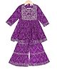 AATYA KIIDS Cotton Three Fourth Sleeves Bandhani Printed & Zari Embroidered Kurta With Sharara - Purple