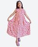 Shilpshakti Cotton Half Sleeves Abstract Printed Tiered Maxi Dress - Pink