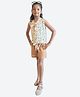 Shilpshakti Cotton Sleeveless Floral Printed Crop Top And Shorts Set - Off White & Brown