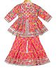 AATYA KIIDS Cotton Three Fourth Sleeves Floral Printed & Gotta Lace Embellished Kurta With Sharara - Pink