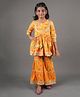 AATYA KIIDS Cotton Three Fourth Sleeves Floral Printed & Lace Embellished Kurta With Sharara - Yellow