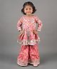 AATYA KIIDS Cotton Three Fourth Sleeves Floral Printed & Lace Embellished Kurta With Sharara - Pink