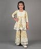 AATYA KIIDS Cotton Three Fourth Sleeves Floral Printed & Lace Embellished Kurta With Sharara - Green & Yellow