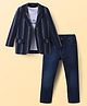 Pine Kids Knit Text Printed T-Shirt & Jeans with Full Sleeves Blazer - Navy Blue & White