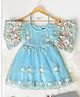 Bella Moda Half Sleeves Floral Lace & Sequin Embellished Dress - Sky Blue