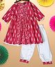 Bella Moda Three Fourth Sleeves Lace Embellished & Floral Printed Kurta With Salwar - Red