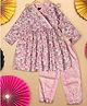 Bella Moda Full Sleeves Floral & Chevron Printed Kurta With Salwar - Pink