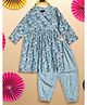 Bella Moda Full Sleeves Floral & Chevron Printed Kurta With Salwar - Blue