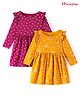 Honeyhap Premium 100% Cotton Knit Full Sleeves Frock with Bio Finish Floral & Polka Dots Print Pack of 2 - Granita & Cadmium Yellow