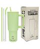 House of Quirk 1200ml Stainless Steel Tumbler Hot and Cold with Handle and Lid 2 Straw -Green