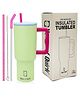 House of Quirk 1200ml Stainless Steel Tumbler Hot and Cold with Handle and Lid 2 Straw -Mult-color Seafoam