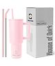 House of Quirk 1200ml Stainless Steel Tumbler Hot and Cold with Handle and Lid 2 Straw -Misty Rose