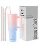 House of Quirk 1200ml Stainless Steel Tumbler Hot and Cold with Handle and Lid 2 Straw -Pink/Blue